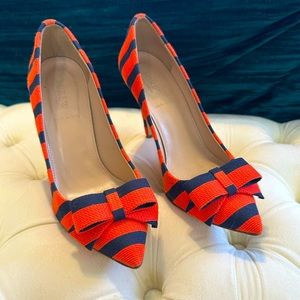 Adorable Orange and Navy Striped Heels W/bows